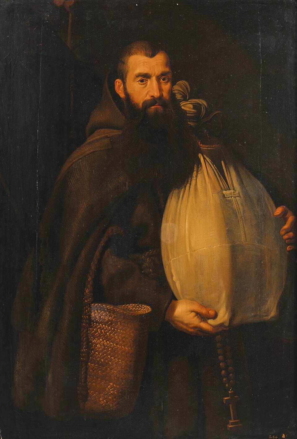 Der hl. Felix von Cantalice mit Almosensack und Rosenkranz